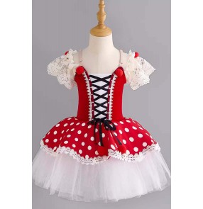 Children's Red polka dot tutu skirts lace ballet dance dresses Toddlers Cherry Performance wear ballerina Little Swan lake ballet competition Dance costumes for kids